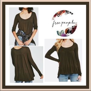 Free People Live Valley Draped Ribbed High Low Top in Olive Green Size XS